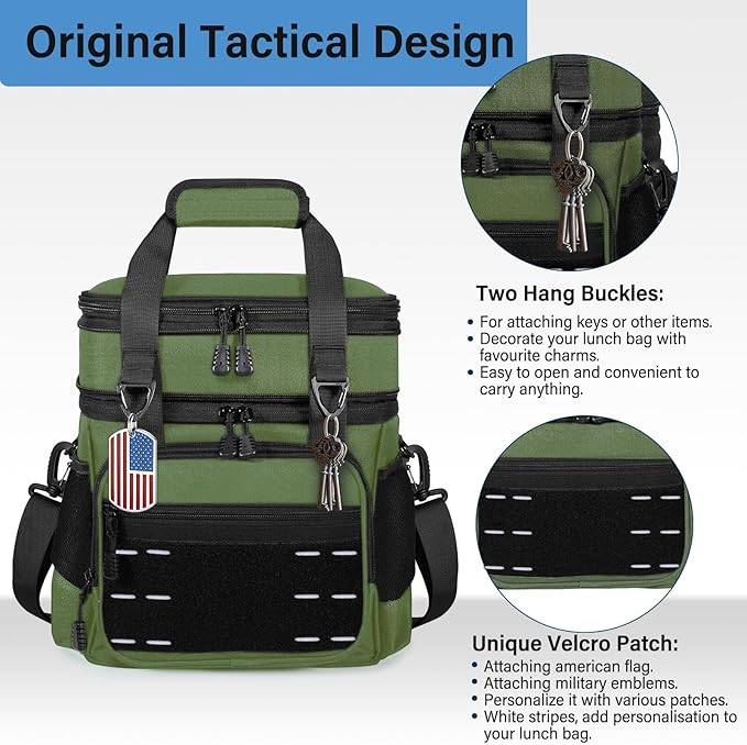 Lunch Box Cooler Bag - Insulated Tactical Lunchbox for Men - Large Lunch Pail for Adults Work Outdoor Shifts Trips Army Green 16L