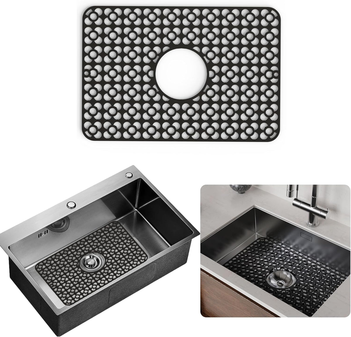 WAFT YEARN Sink Mats Sink Protectors Dish Racks Dishwasher Safe Grid Mats for Kitchen Sink Silicone Protect Sink from Stains Damage Scratches Non Slip Heat Resistant Rust Resistant 18"X12.5" Black