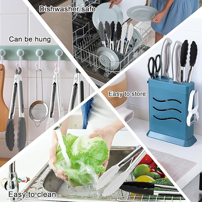 6 PCS Silicone Tongs,Cooking Tongs with Silicone Tips,7 Inch Stainless Steel Silicone Kitchen Tongs,Heat Resistant Non-Stick,for Cooking Grilling Salad,BBQ Tongs with Locking