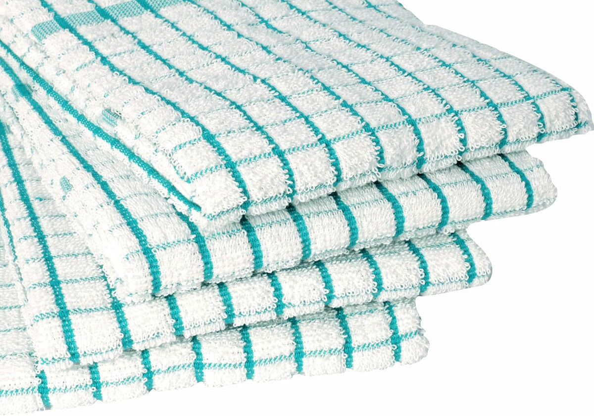 AMOUR INFINI Kitchen Towels Set of 4 - Highly Absorbent, Super Soft Terry Cotton 20x28 Inch Dish Towels with Hanging Loop - Hand & Tea Towels for Cleaning & Drying Dishes (Teal)