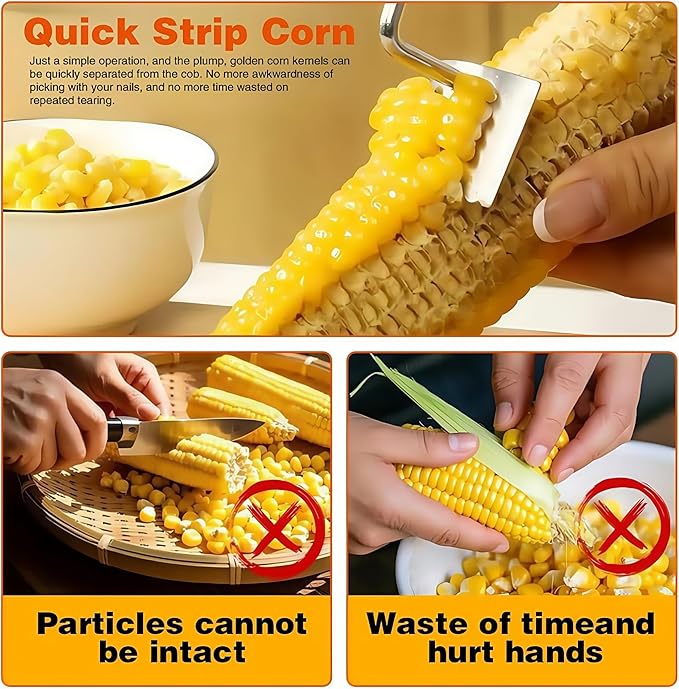 (2Pcs) Newly Upgraded Stainless Steel Corn Stripping Tool, Corn Holder, The Curved Design Fits Perfectly with the Corn, Making the Corn Threshing Faster.