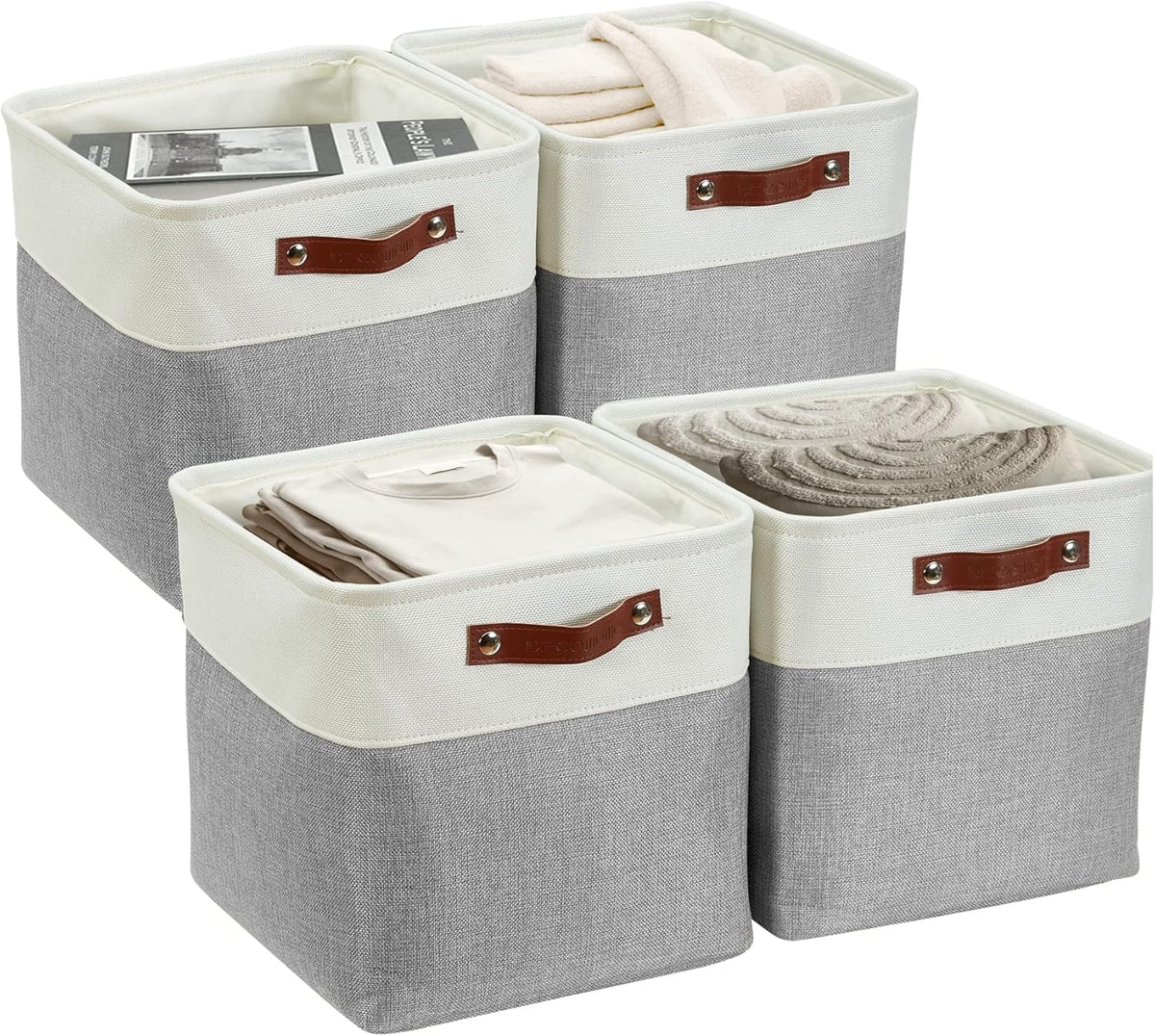 DECOMOMO 13 Inch Cube Storage Bins, Fabric Storage Cube, Basket for Kallax Shelves (Grey & White, 4 Pack)