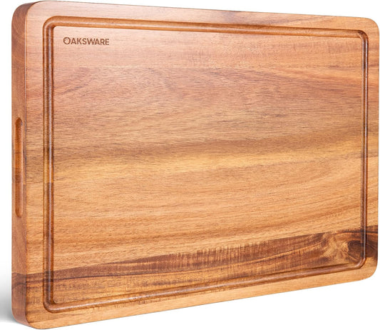 OAKSWARE Cutting Boards, 24 x 18 Inch Extra Extra Large Acacia Wooden Cutting Board for Kitchen, Edge Grain Wood Chopping Board with Juice Groove and Handles, Pre-Oiled Carving Tray for Meat & Cheese