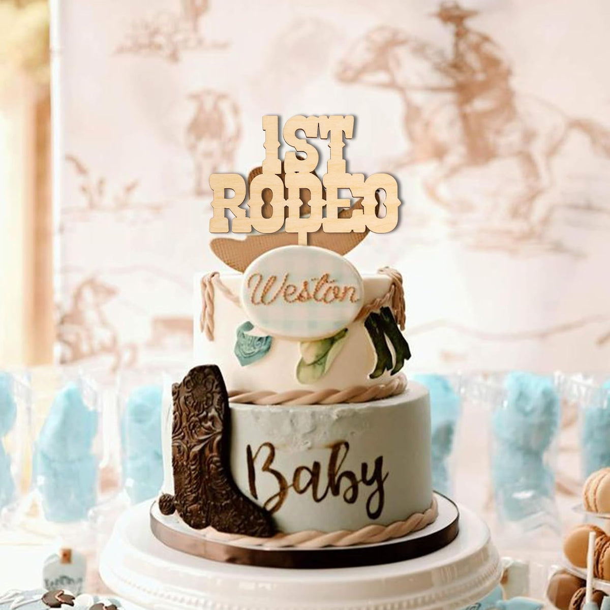 1st Rodeo Cake Topper - Western Theme First Birthday Cake Decoration, Suitable for Baby Shower Favors, Anniversary or Photo Booth Props