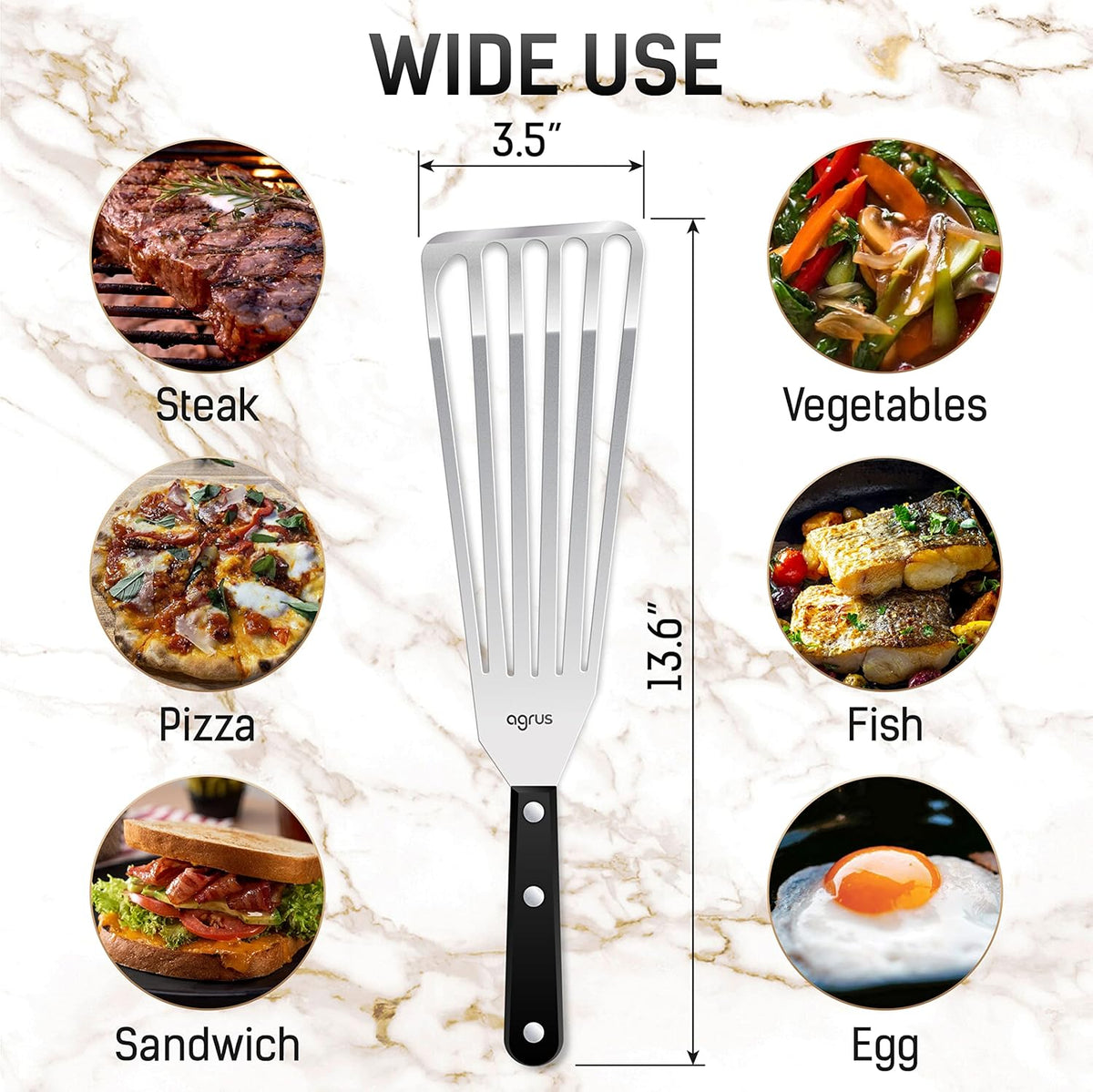 Fish Spatula Stainless Steel, Large Size 13 inch, Blade 9 inch, Plastic Handle, Slotted Flexible Metal, Fish Turner Spatula
