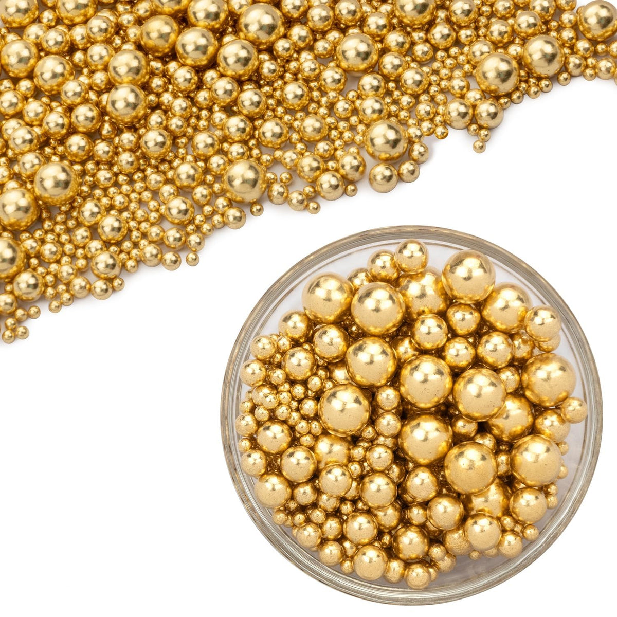 Dazzjoy Gold Pearl Sugar Sprinkles, Edible Candy Sprinkles, Cake Toppers and Cake Decorations, Mix Size, Cookie Decorating, Ice Cream, Wedding Party Valentines Supplies, 130g/4.58oz
