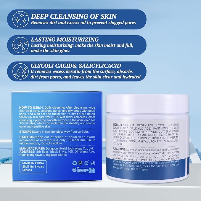 Glycolic Acid Pads,Glycolic Acids Peel Pad,Glycoli c Exfoliating Pad,Exfoliating Peel for Face & Body Exfoliat ing Skin, Reduce Fine Lines Wrinkles - 60 Pads (2PCS)