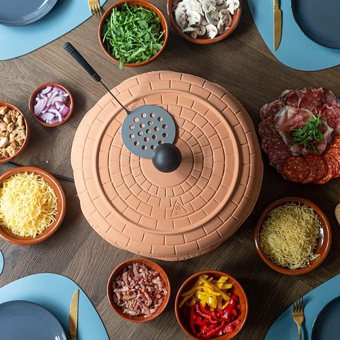 Electric Pizza Oven Family Sharing Pizza Maker with Terracotta Cover, Mini Smokeless Pizza Bake Oven for Pizza Party Home Party (6 PERSON)