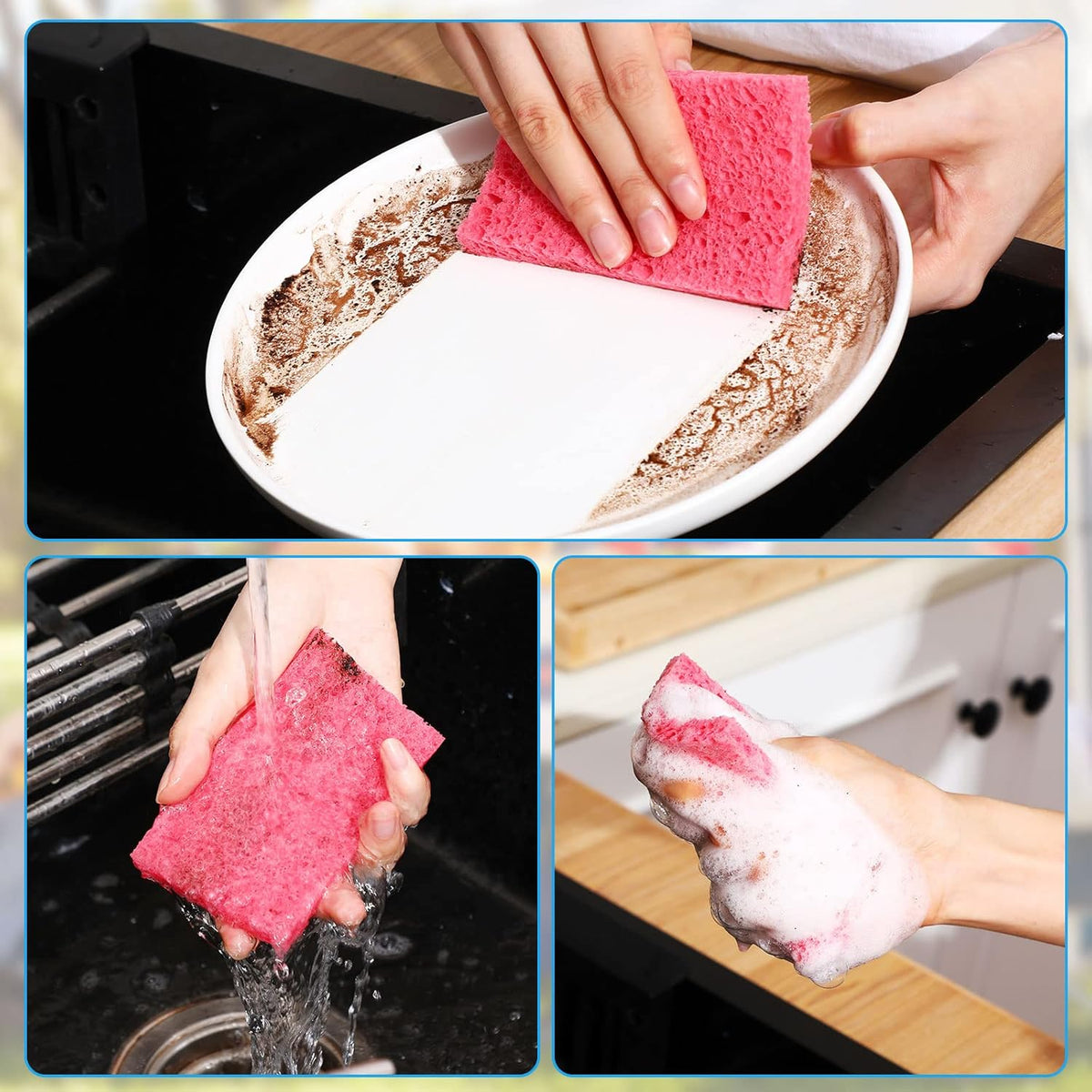 Zhengmy 100 Pieces Kitchen Sponge Bulk Natural Sponges for Dishes Compressed Wood Pulp Sponges Cleaning Sponge Without Scratching for Kitchen Bathroom, 3.9 x 2.4 x 0.12 Inch (Multicolor)
