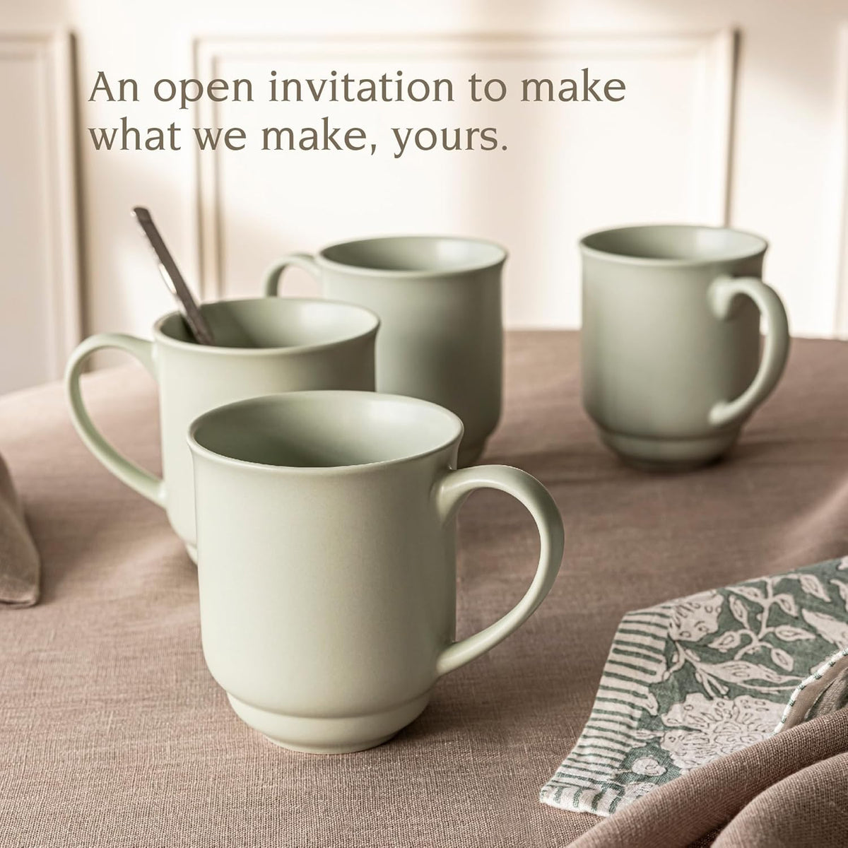 over&back Rim Stoneware Coffee Mugs - 4-Piece Mug Set - Enjoy the Perfect Cup of Coffee, Tea, Latte, and More - Semi-Matte Sage - 16oz