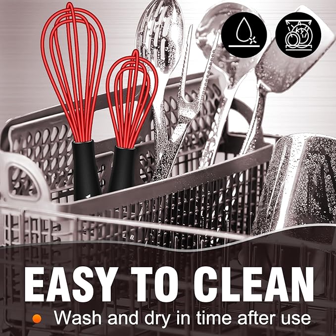 Walfos Mini Whisk Red Small whisk-Non Scatch Rubber Coated Whisk,small silicone whisk 5 & 7 inch Tiny Whisk,Nice for mixing and stirring small batches of powder and sauce in small bowl containers.2pcs