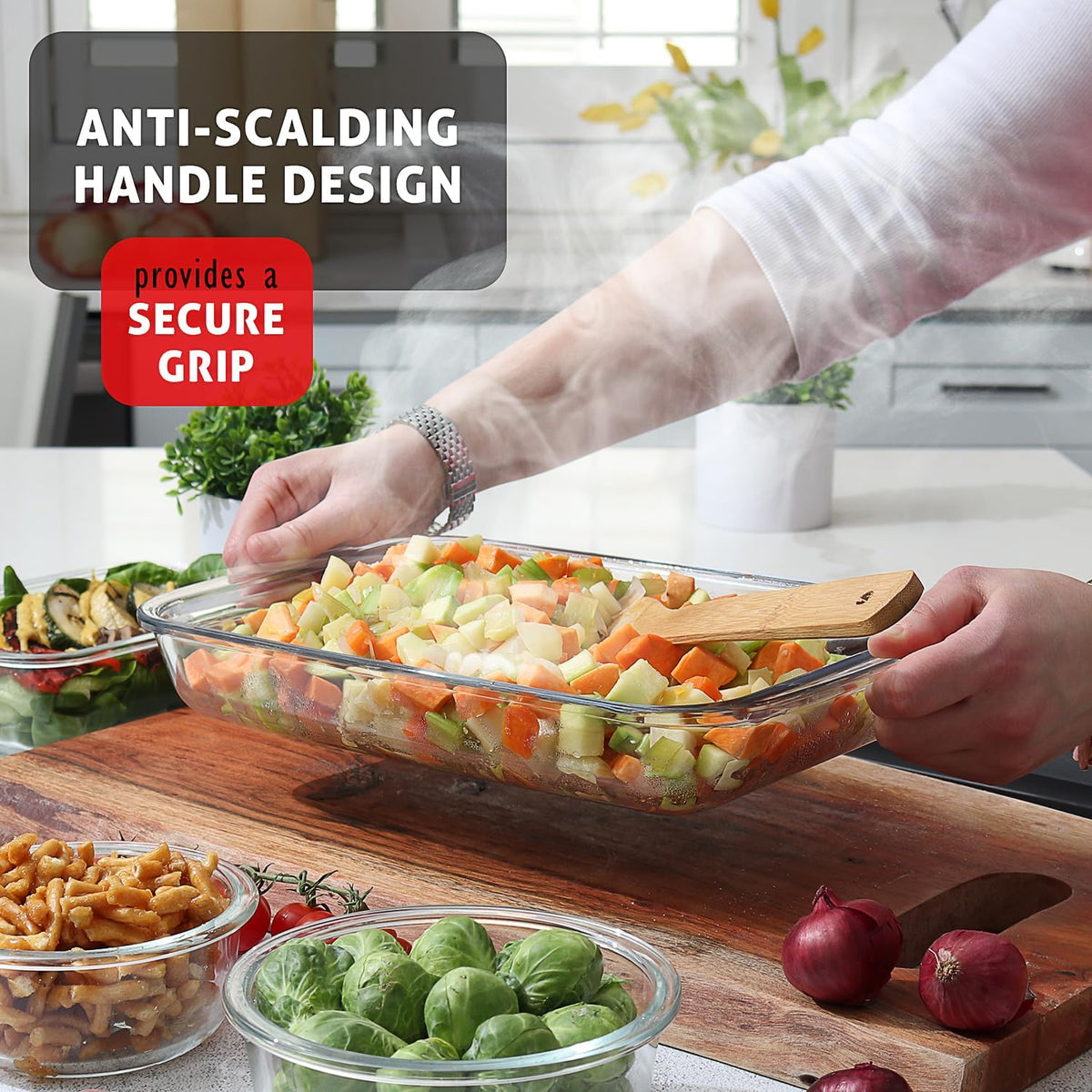 Nestl 8pc Glass Baking Dishes for Oven, Glass Food Storage Containers with Lids, Leakproof Casserole Dishes for Oven with Lid, Cooking, Microwave Oven Freezer Safe Bakeware, 9x13 Lasagna Pan Black