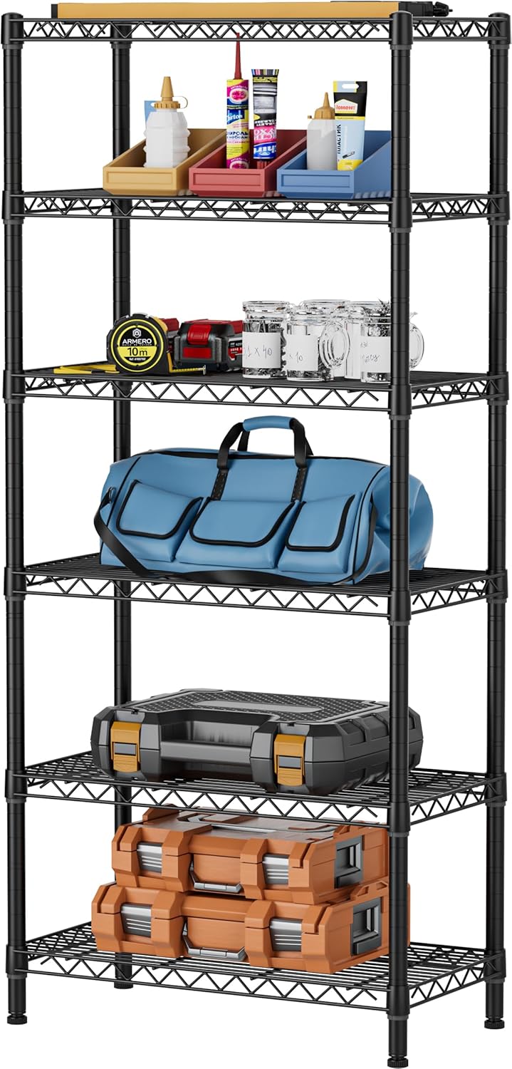 SINGAYE 6 Garage Heavy Duty Shelving Unit Kitchen Pantry Close Home Organizers and Storage Bathroom Shelf Laundry Room Organization Industrial Book Metal Wire Adjustable Shelves