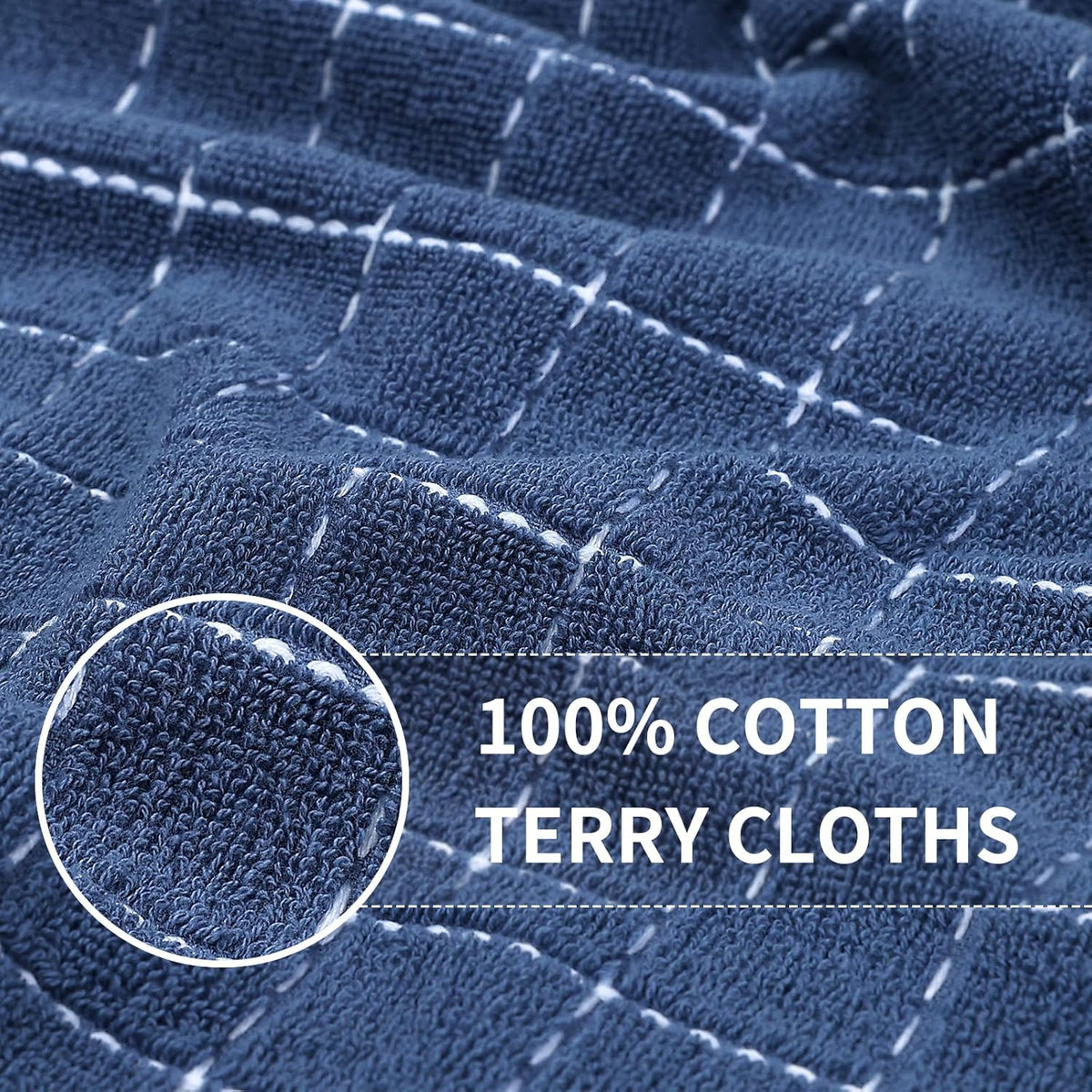 Homaxy 100% Cotton Terry Kitchen Towels(Navy Blue, 13 x 28 inches), Checkered Designed, Soft and Super Absorbent Dish Towels, 4 Pack
