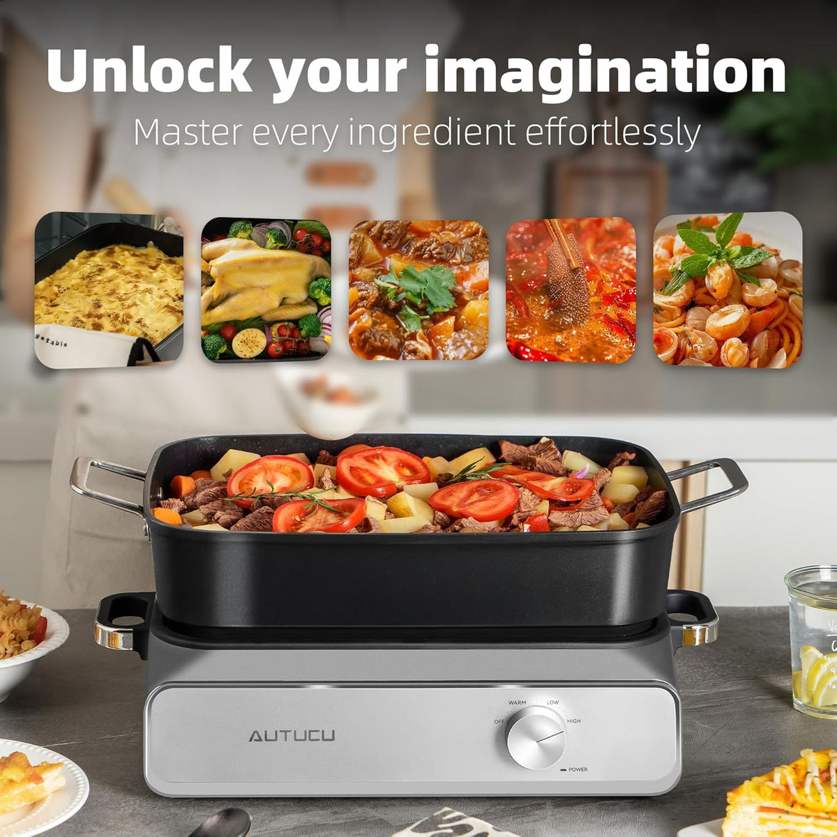 Slow Cooker 10-Quart - PFOA-Free Ceramic Coating, Oven Safe to 450°F | Keep Warm Function for Large Family Gatherings (Includes Silicone Spoon)