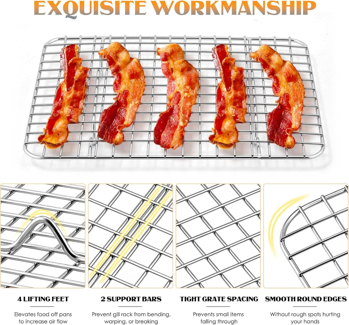E-far Cooling Baking Rack Set of 2, Stainless Steel Grid Wire for Oven Roasting Cooking Bacon, 11.6" x 9.2" Grilling Broiling for Cooling Cookie Cake, Non-toxic & Dishwasher Safe