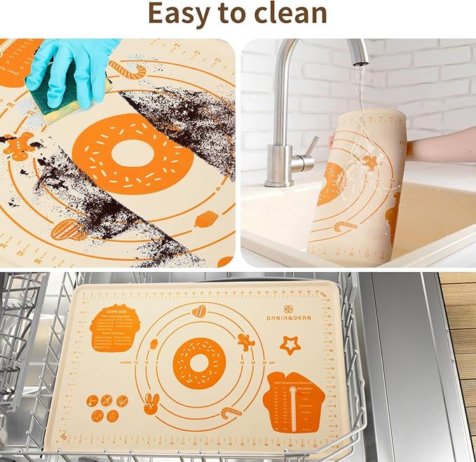 DANIA & DEAN Silicone Baking Mat - Upgrade 26x16 Inch Extra Thick Pastry Mat with Measurements, Non-Slip and Reusable, Kneading Dough Mat for Kitchen Counter, Bread, Cookies, Pizza, Fondant, Pasta