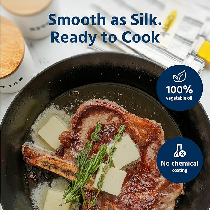 COOKLIFE 10 Inch Lightweight Pre-Seasoned Cast Iron Skillets with Stainless Steel Lid and Handle Cover - Smooth Polished Surface, Easy to Clean Cast Iron Pan Use in the Oven, on the Stove or Grill