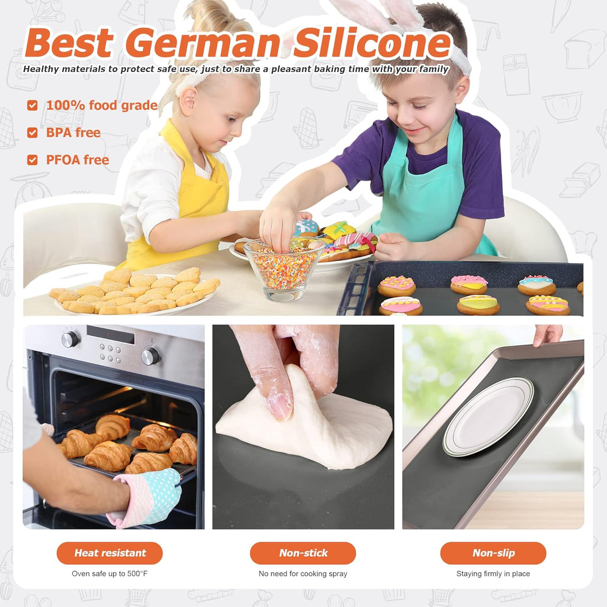 Silicone Baking Mat Roll - Best German Silicone - Non-slip Silicone Pastry Mat, Non-Stick Reusable Air Fryer Linner, Counter Mat, Oven Liner, Freeze Dryer Mat - 16IN x 8FT