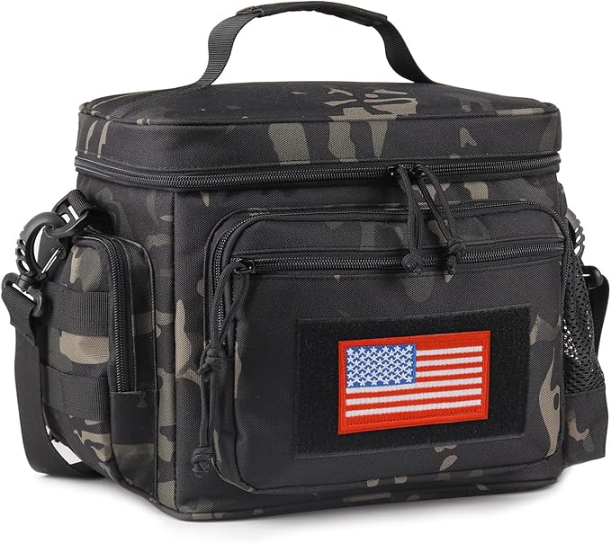 ATRIPACK Lunch Box for Men, Tactical Lunch Bag MOLLE Webbing Leakproof Insulated Large Lunch Cooler Women Adult Meal with Adjustable Shoulder Strap Durable Lunch Pail (Camo-Black)