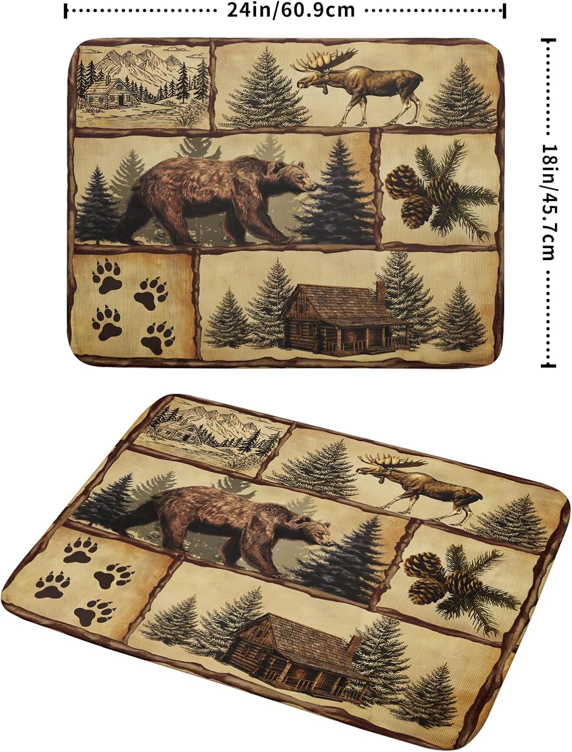 Vintage Bear Moose Dish Drying Mat 18x24 Inch Country Cabin Absorbent Dish Draining Mat Heat Resistant Drying Pad for Counter Sink Home
