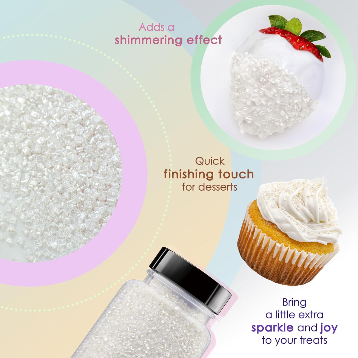 Bakerpan Pearlized Sugar Sprinkles for Baking - 5 Ounce - Sparkling White Decorating Sugar Crystals for Cookies, Cake Pops, Ice Cream (Made in USA)