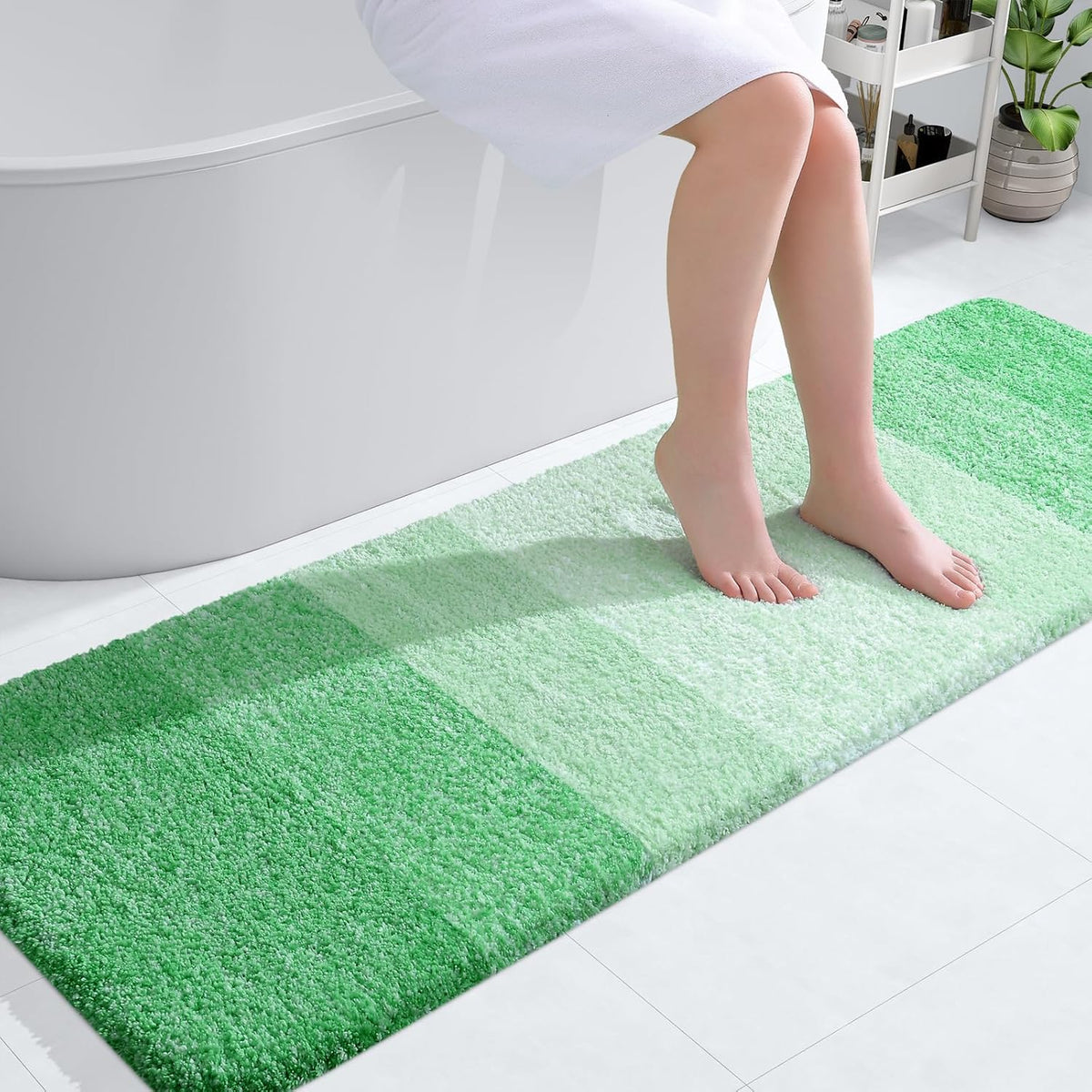 OLANLY Bathroom Runner Rugs 59x20, Extra Soft Absorbent Microfiber Bath Rugs, Rubber Backing, Quick Dry, Machine Washable Bath Mats for Bathroom Floor, Tub and Shower, Home Decor Accessories, Green