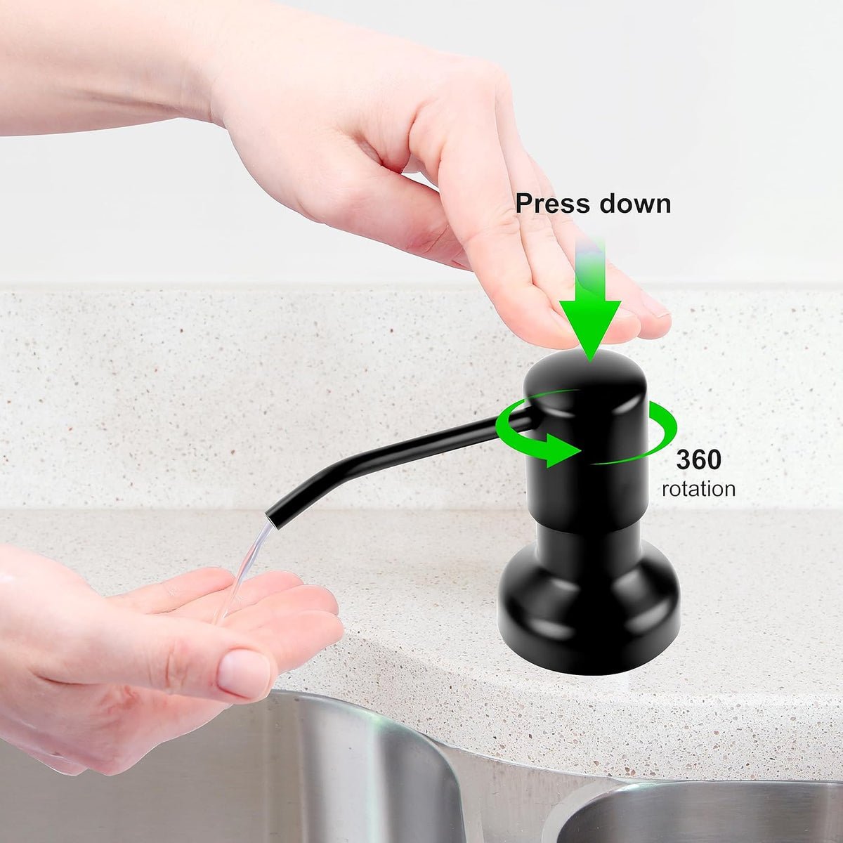 Soap Dispenser for Kitchen Sink, Sink Soap Dispenser with Longer Threaded Shaft Shank, 47" Extension Tube Connects Directly to Dish Soap Container, Wider Pump Head Base （Black）