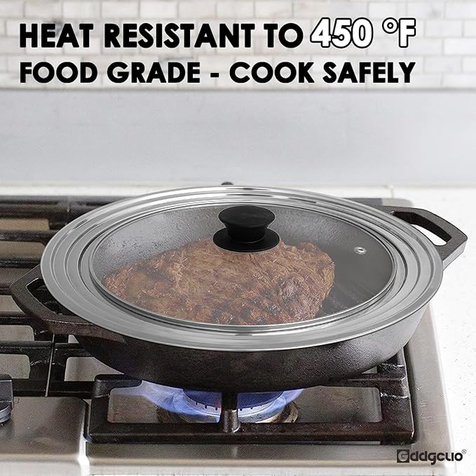 Universal Lid for Pots and Pans, Fits 11", 12" & 13" Diameter Cookware, Replacement Stainless Steel Skillets lids, Heat Resistant Frying Pan lid, Dishwasher Safe
