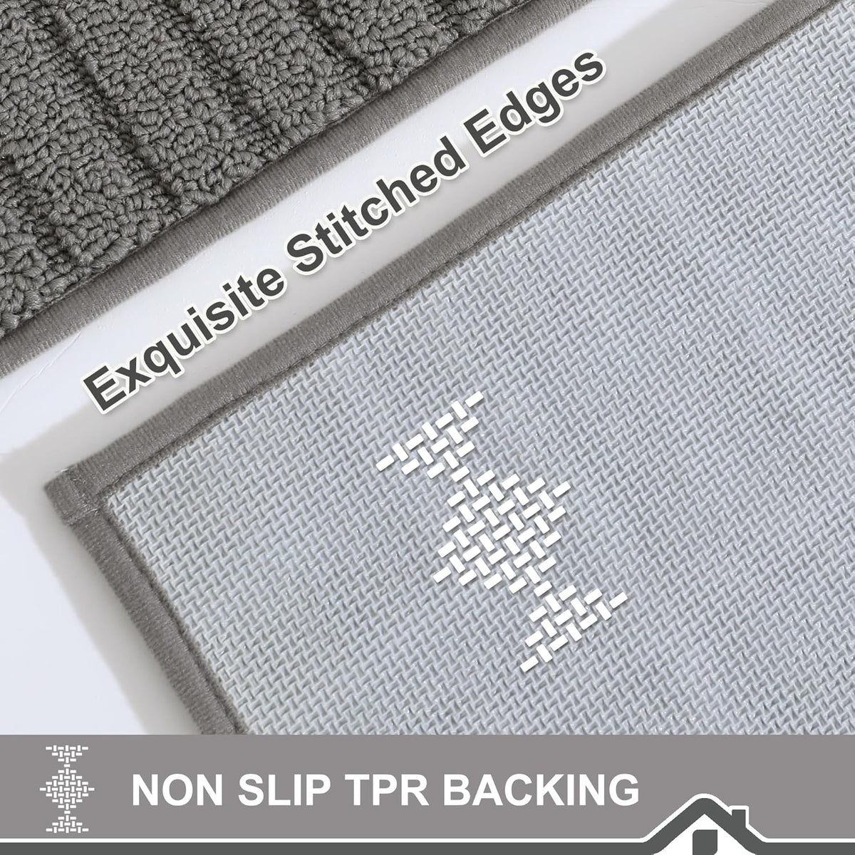BEQHAUSE-Kitchen-Rugs-Washable-Kitchen-Mats-for- Floor Non-Slip Kitchen Mat Set of 2 Absorbent Kitchen Runner with TPR Non Skid Backing,Grey,20x30inch/20x48inch