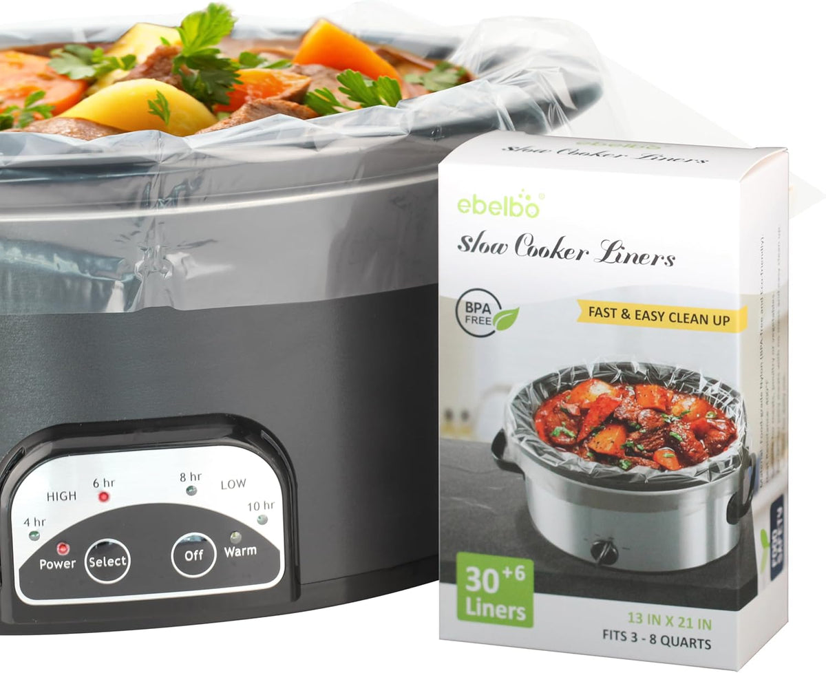 [6 For Free] 36 bags Ebelbo Nylon Pot liners, Slow Cooker Liners 13x21 Inch Large Size Disposable Roaster Cooking, Fit for 3-8QT Oval & Round Pot