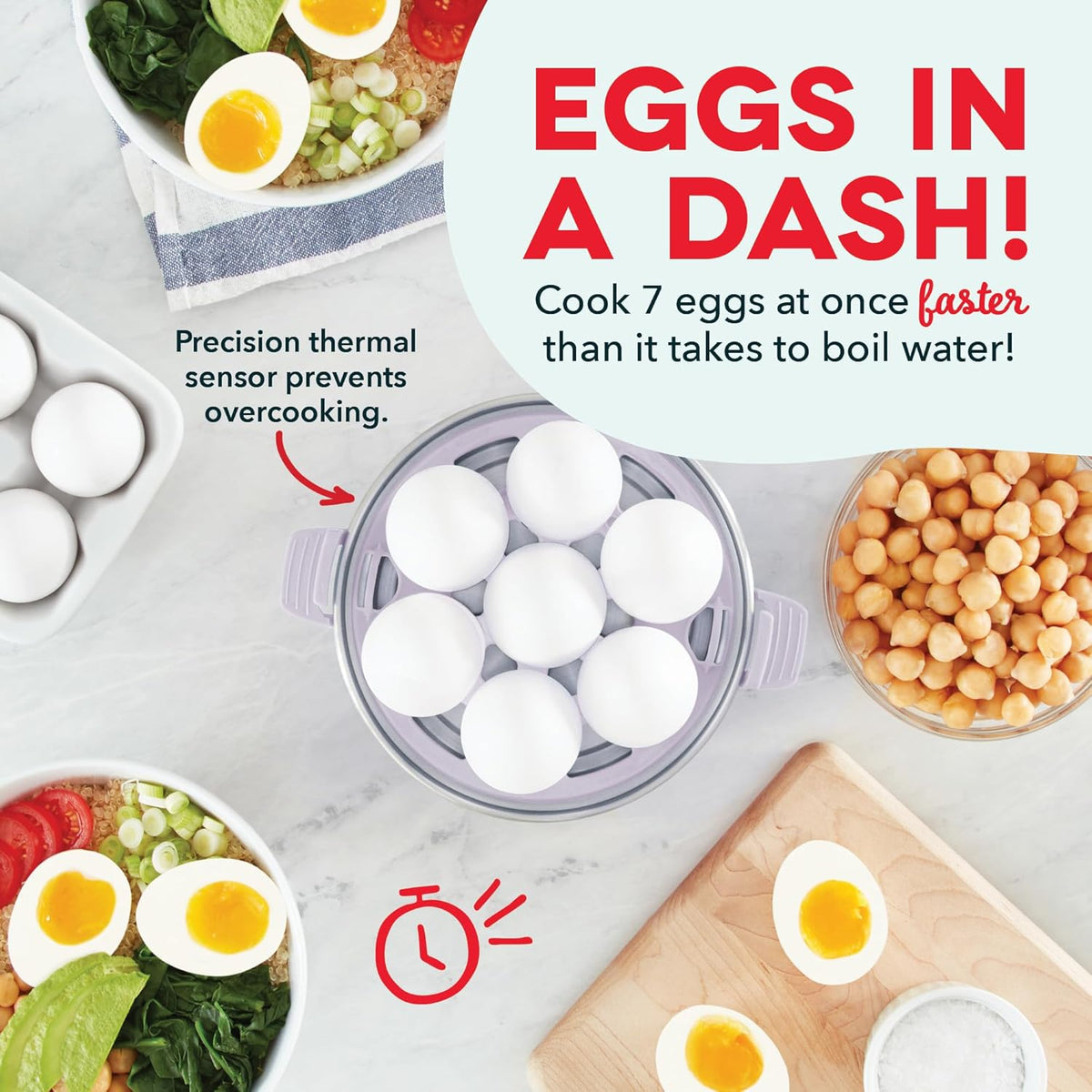 DASH Rapid Egg Cooker: 7 Egg Capacity Electric Egg Cooker for Hard Boiled Eggs, Poached Eggs, Scrambled Eggs, or Omelets with Auto Shut Off Feature - Lavender