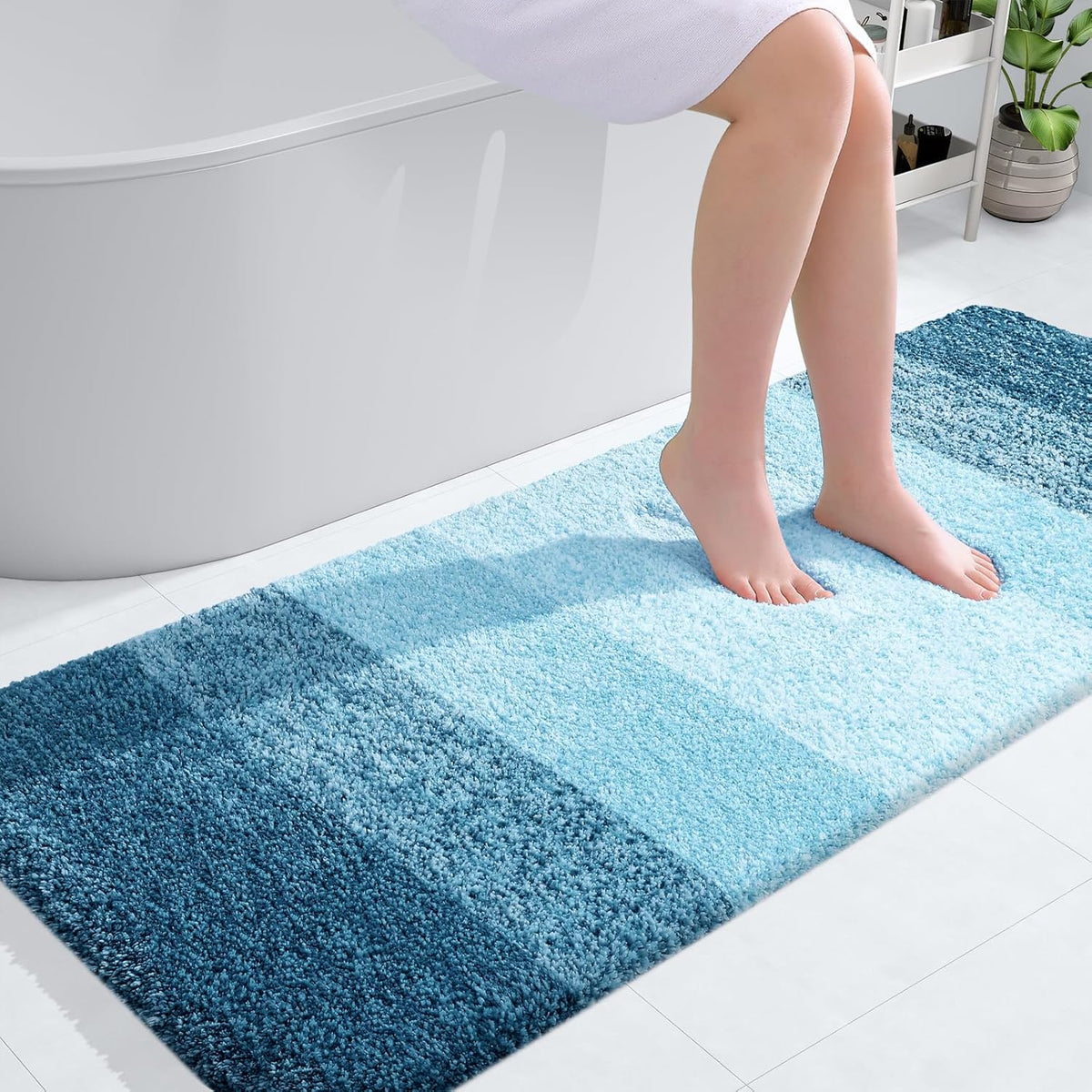 OLANLY Bathroom Runner Rugs 54x24, Extra Soft Absorbent Microfiber Bath Rugs, Rubber Backing, Quick Dry, Washable Bath Mats for Bathroom Floor, Tub and Shower, Home Decor Accessories, Peacock Blue