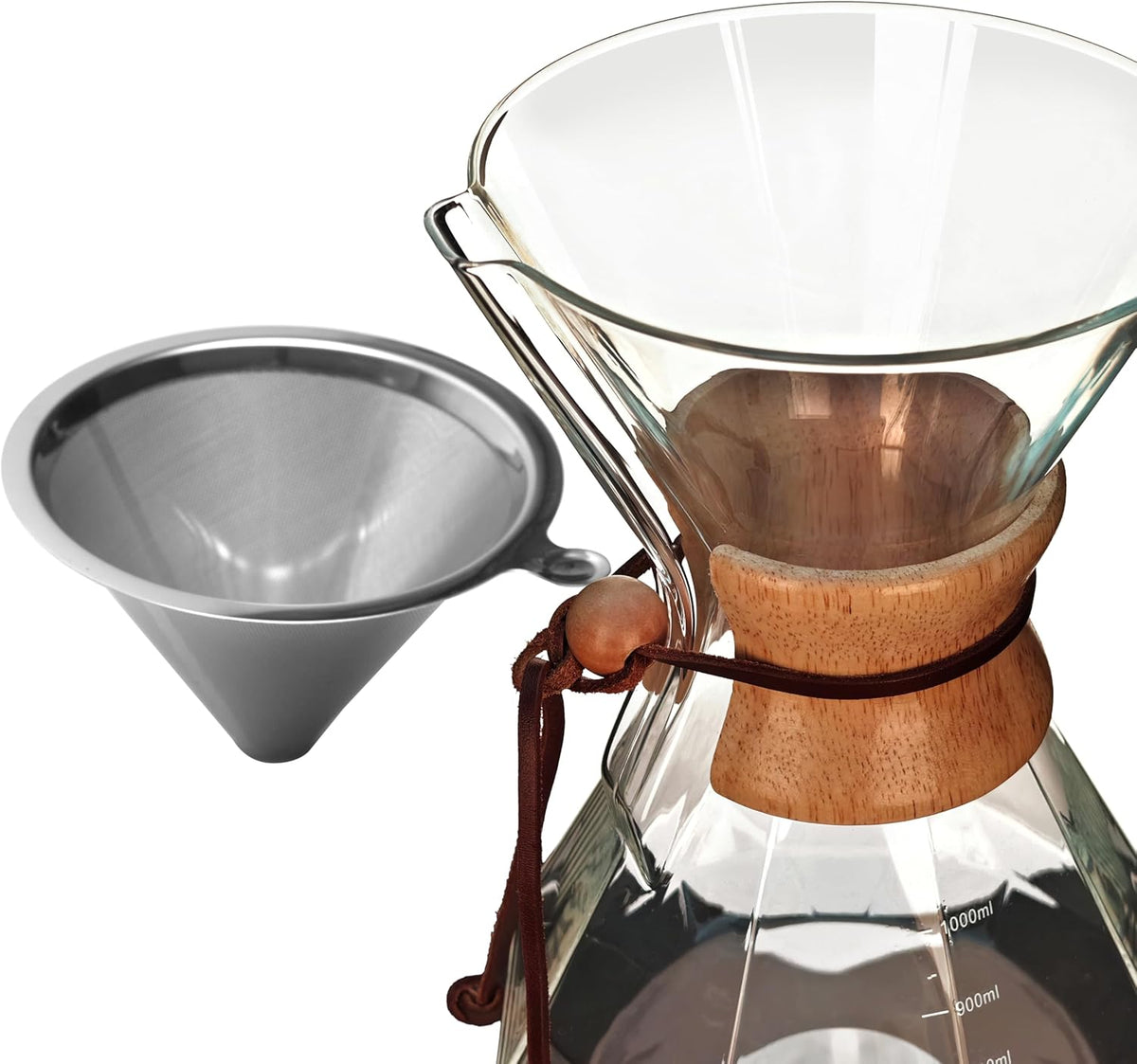AGOGO Pour Over Coffee Maker Glass - 6/8/10 Cup Barista Kit with 304 Stainless Filter for Home, Office, Camping, Cafes - Easy Clean Coffee Dripper Set (Rag&Brush Included) (10 Cup/34 oz-Diamond Shape)
