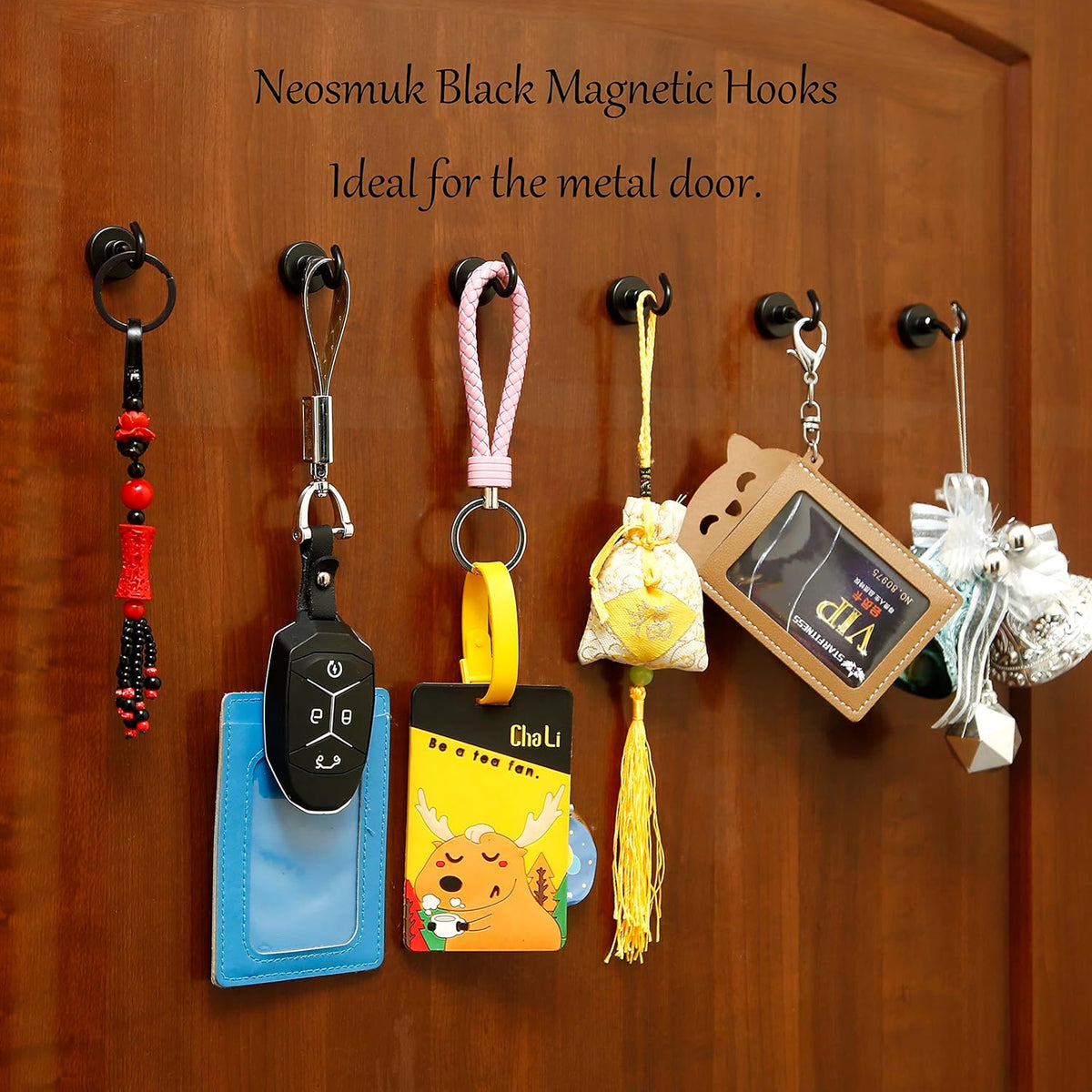 Neosmuk Black Magnetic Hooks, Heavy Duty Earth Magnets with Hook for Refrigerator, Extra Strong Cruise Hook for Hanging, Magnetic Hanger for Cabins, Grill (Black, Pack of 10)