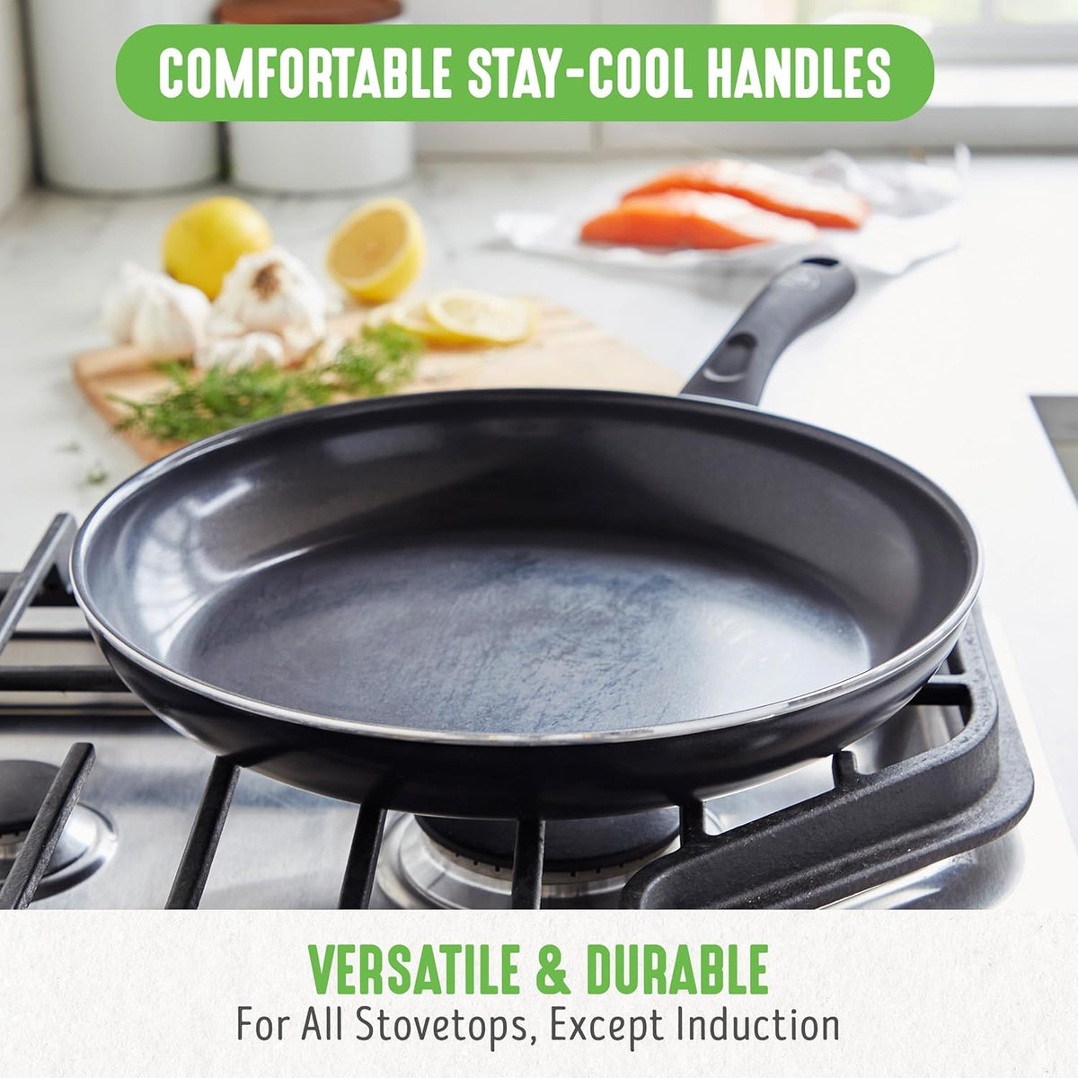 GreenLife 16 Piece Nonstick Cookware Set, Soft Grip Non-Toxic PFAS-Free Ceramic Pots & Pans, Dishwasher & Oven Safe, Frying, Sauce, Saute, Utensils, Glass Lids, Stay-Cool Handles, Wobble Free, Black