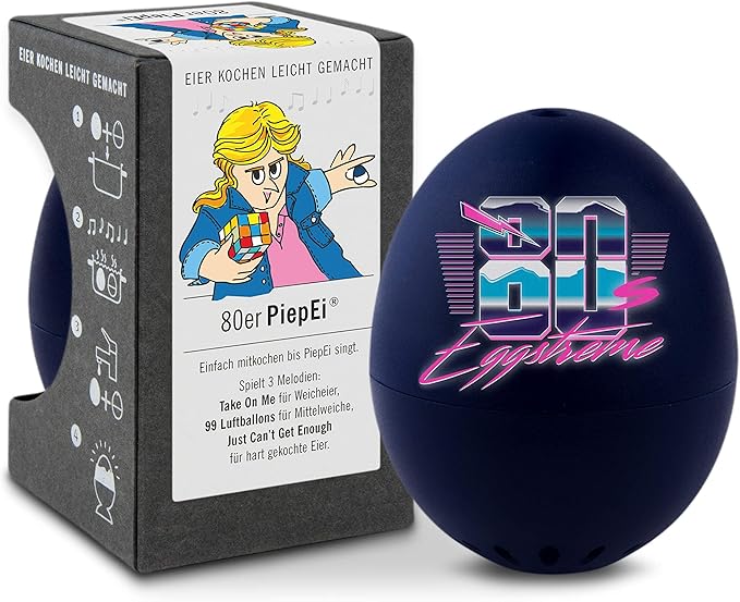 BrainStream 80s BeepEgg - Retro-Style Boiling Timer with Musical Alerts - Ensures Soft, Medium, Hard-Boiled Eggs, Works with Any Egg Size - Fun 80s Tunes for Precise Cooking, Made in Germany