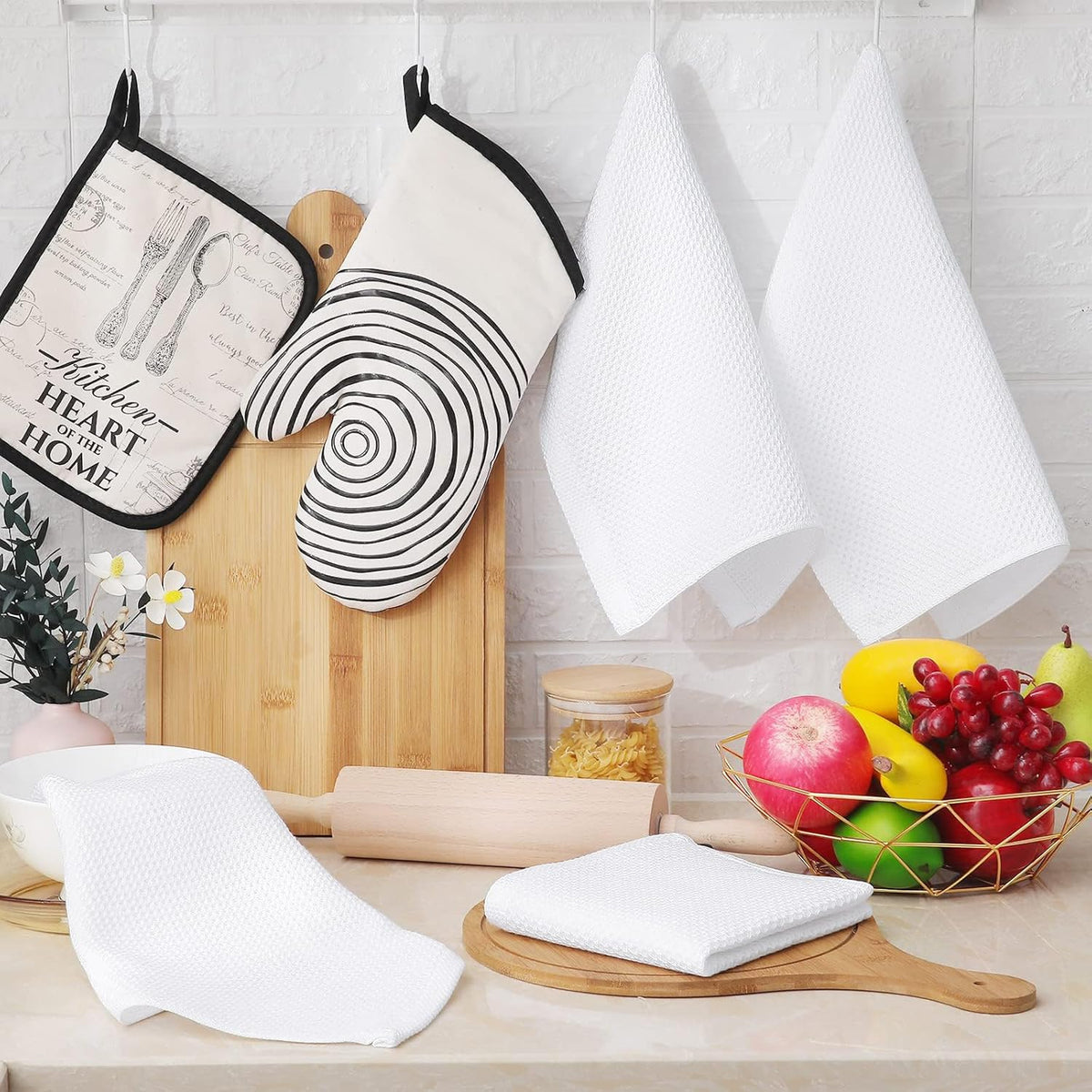 Homaxy 100% Cotton Waffle Weave Kitchen Dish Cloths, Ultra Soft Absorbent Quick Drying Dish Towels, 12 x 12 Inches, 6-Pack, White