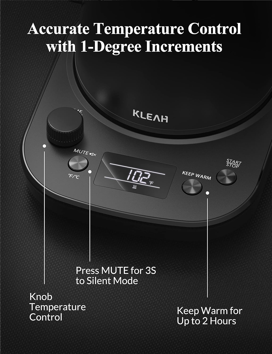 KLEAH Gooseneck Electric Kettle with Temperature Control - 0.8L Automatic Shut Off Tea & Coffee Kettle, Hot Water Boiler Pour Over Coffee Kettle, 1200W Quick Heating Keep Warm, Black