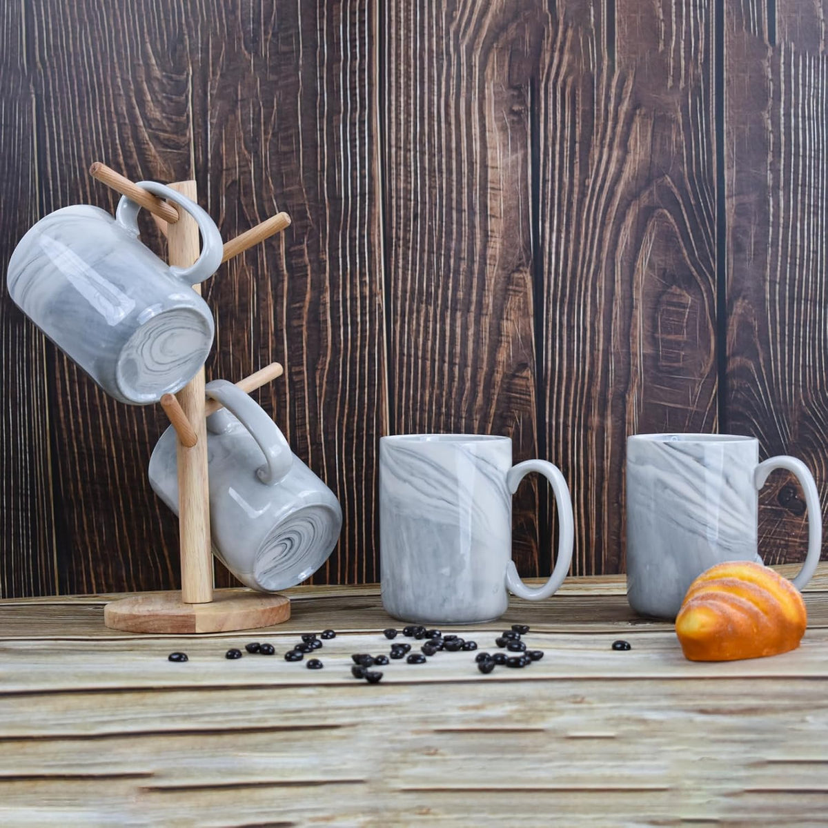 Coffee Mugs Set of 4,16 OZ Large Marble Ceramic Tea Cups with Big Handle,Bulk Grey Marble Mugs Set for Latte, Beer,Cappuccino,Microwave Dishwasher Safe Cup for Men Women Gift