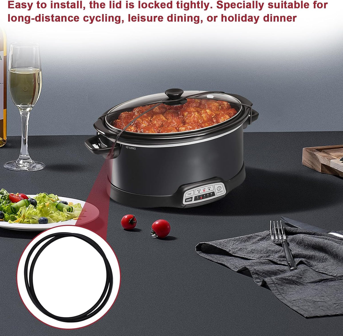 Black Lid Latch Strap Rubber Band 6,7,8 Quart for Hamilton Beach Crock Pot Slow Cooker 1PCS