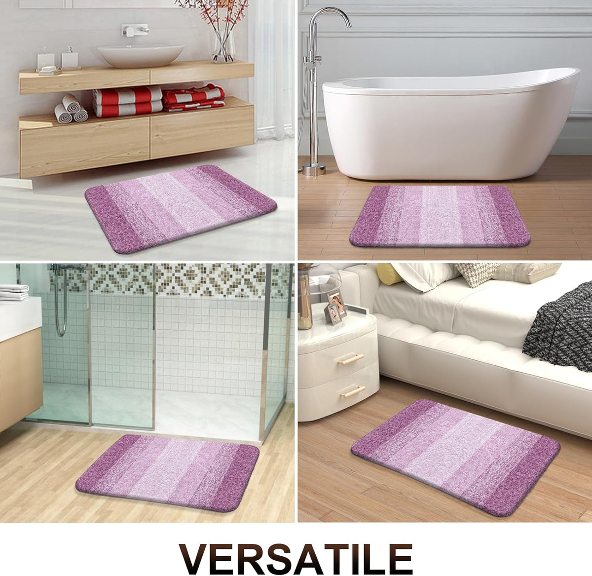 OLANLY Bathroom Runner Rugs 59x17, Extra Soft Absorbent Microfiber Bath Rugs, Rubber Backing, Quick Dry, Washable Bath Mats for Bathroom Floor, Tub and Shower, Home Decor Accessories, Pinkish-Purple