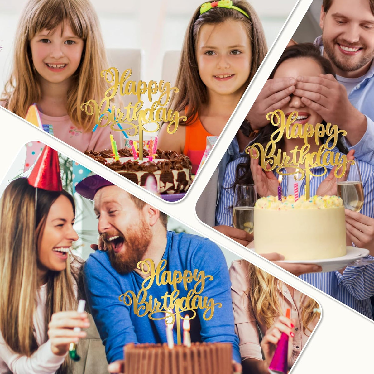 1PCS Gold Happy Birthday Cake Topper, 5.1 x 6.5 Inches Mirror Acrylic Signs Birthday Cake Decorations, Birthday Cake Toppers for Baby Shower, Gender Reveal Cake Decorations, Dessert Parties
