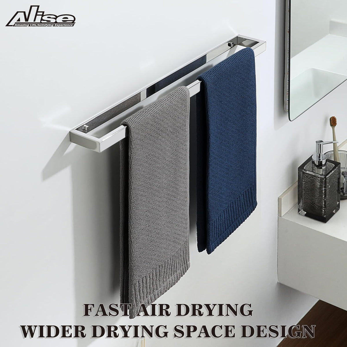 Alise Bath Towel Bar,Wall Mount Towel Holder Towel Rack Towel Hanger for Bathroom Lavatory,20 Inch SUS304 Stainless Steel Towel Rail,Polished Chrome GJF050-C