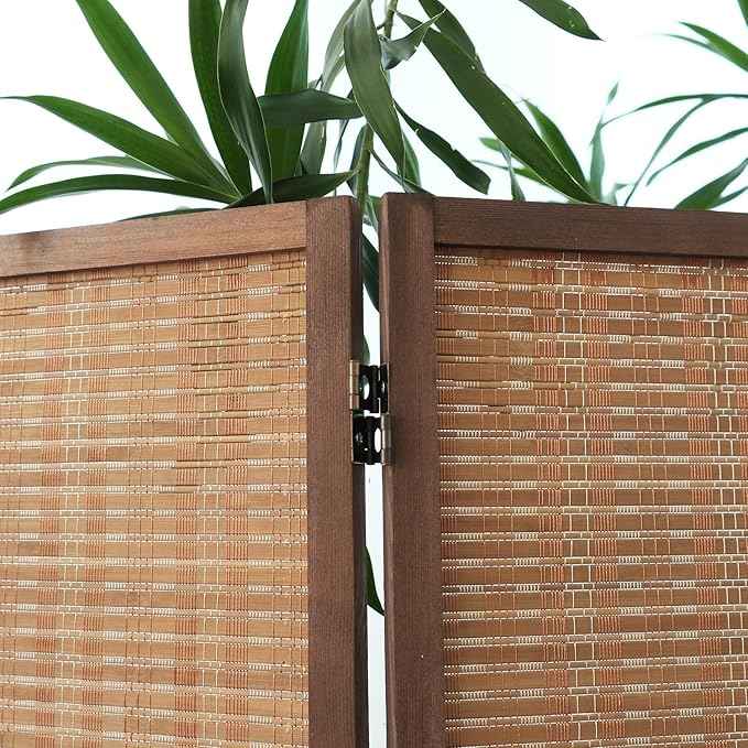 3 Panel Bamboo Room Divider and Folding Panel Screen,Bamboo Panel Divider for Room Separation,Brown,67" H x 46" W