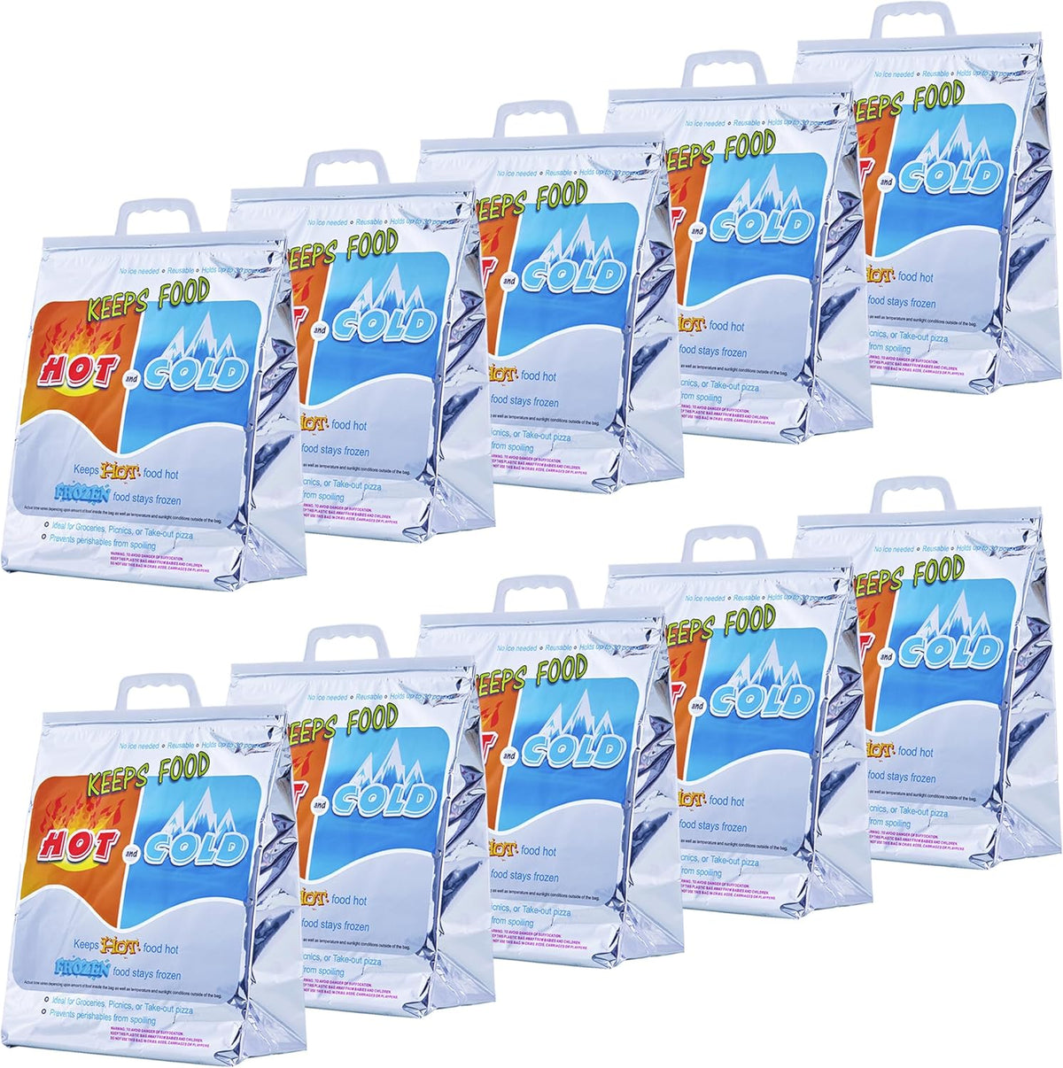 Superio Hot and Cold Insulated Bags for Food Delivery, Grocery Shopping Bags, Food Storage for Hot and Frozen Food for Travel, Disposable Cooler Bag, Reinforced Thermal Lunch Bag (10, 13"x7"x15.5")
