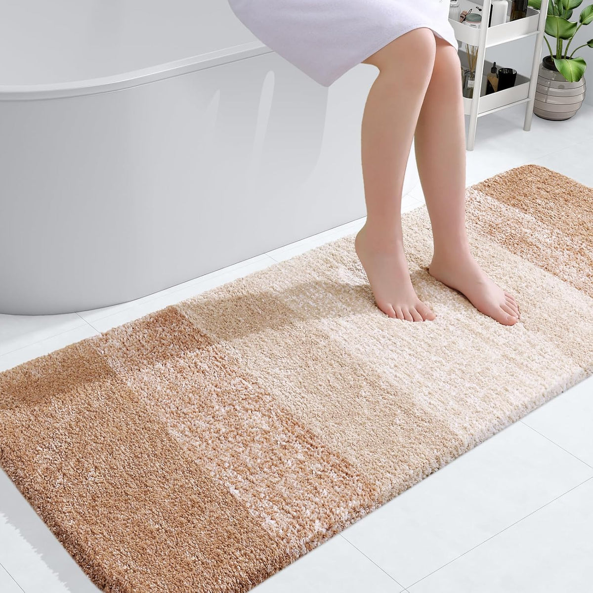 OLANLY Bathroom Runner Rugs 54x24, Extra Soft Absorbent Microfiber Bath Rugs, Rubber Backing, Quick Dry, Machine Washable Bath Mats for Bathroom Floor, Tub and Shower, Home Decor Accessories, Beige