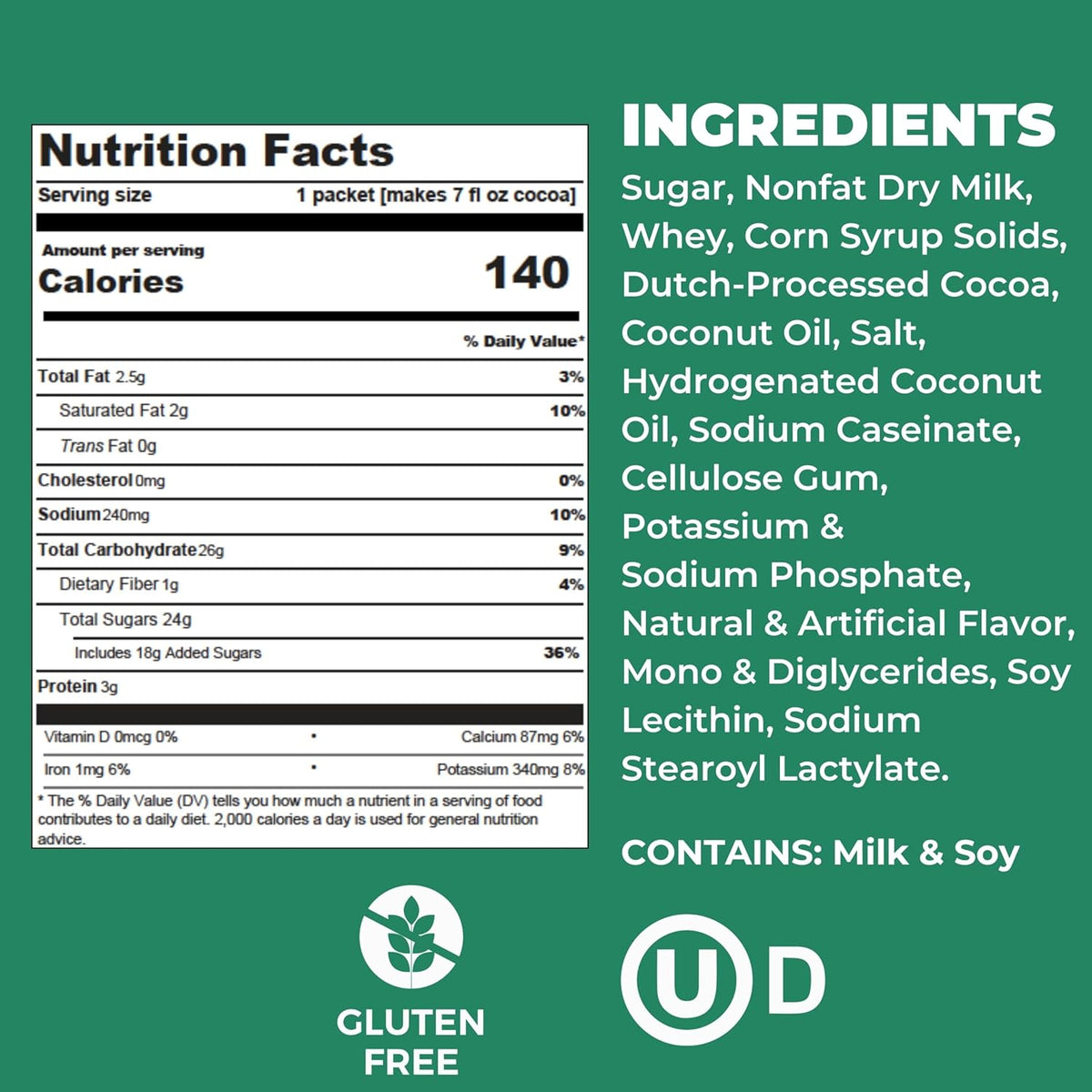 Cocoa Classics Mint Cocoa Mix, Hot Chocolate, Made with Nonfat Milk, Just Add Hot Water, Make Hot or Iced Cocoa, Gluten Free & Kosher Dairy Friendly, 1.25oz Packets (Pack of 36)