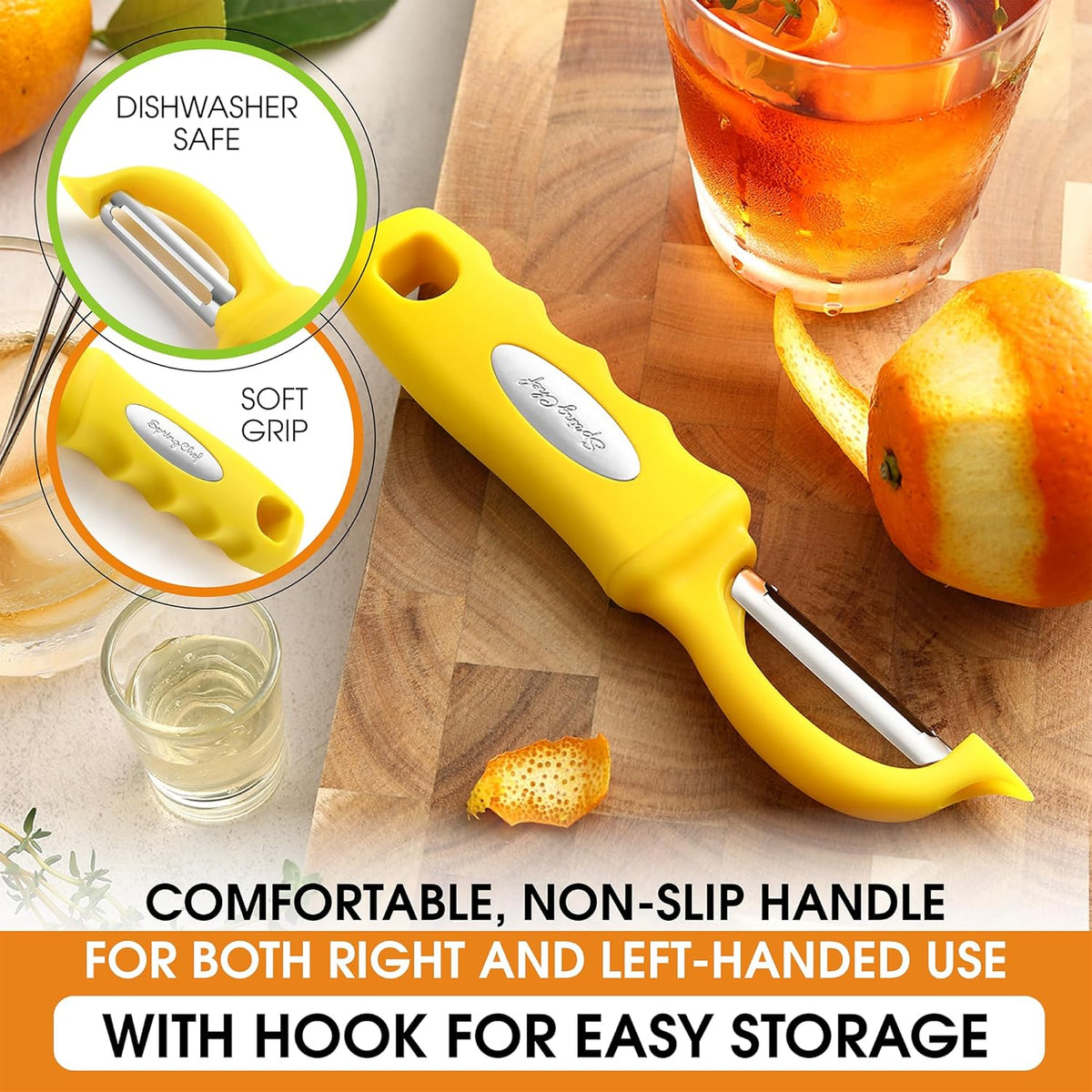 Spring Chef Premium Swivel Potato Peeler for Kitchen, Stainless Steel Fruit Peeler with Soft Grip Handle, Perfect for Vegetable, Apple, Carrot, Cucumber, Ginger - Dishwasher Safe - Yellow