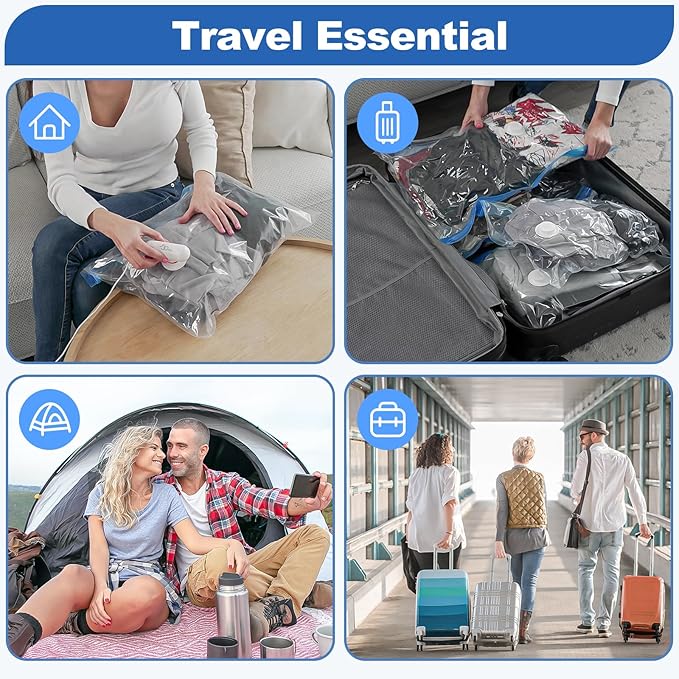 VMstr Vacuum Storage Bags with USB Electric Pump, 6 Pack Carry-on Size Space Saver for Clothes and Clothing Travel, Compression Bags for Clothes
